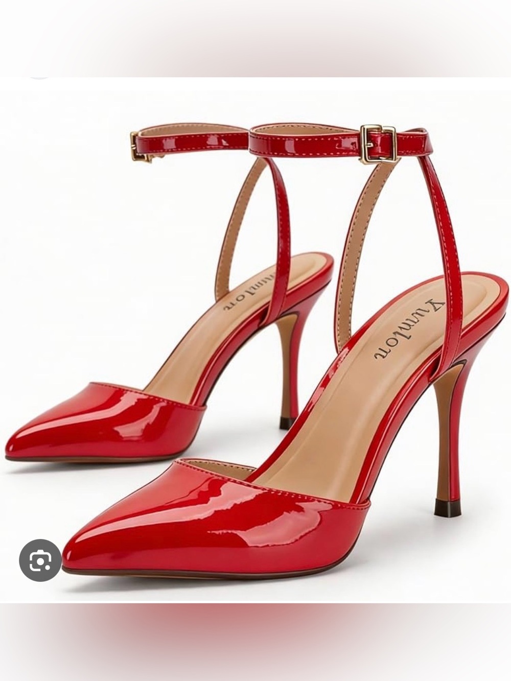 Yumlonw Red Patent Ankle-Strap Stiletto Pumps size 8